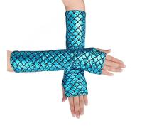 Guantes Sin Dedos Sirena, Mangas de Brazo de Escala de Pescado para Mujer Fiesta, Disfraz Accesorio para Halloween, Rave, Carnaval, Escenarios, Cosplay