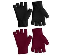 Guantes Sin Dedos Térmicos Para Mujer y Hombre, Mitones de Lana Para Invierno, Negro y Burdeos, 2 Piezas