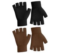 Guantes Sin Dedos Térmicos Para Mujer y Hombre, Mitones de Lana Para Invierno, Negro y Marrón, 2 Piezas
