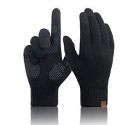 Guantes Tactiles Hombre de Lana Merino, Guantes Invierno Termicos Antideslizantes de Punto para Hombre Mujer, Tejido de Punto Cálido para Movil Conducir Coche Running Bici Senderismo - Negro XL