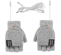 Guantes térmicos eléctricos USB de invierno, diseño de medio dedo para un uso fácil, almohadillas de calefacción dobles para máxima calidez, perfectos para actividades en interiores y exteriores (gris