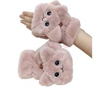 Guantes Térmicos Sin Dedos Women Plush Warm Glove Lovely Rabbit Cat Panda Mittens Flip Fingerless Glove Thick Gloves Flexible Half Finger Winter(Pink 3)