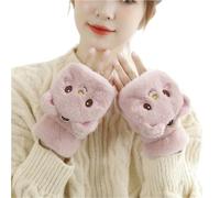 Guantes Térmicos Sin Dedos Women Plush Warm Glove Lovely Rabbit Cat Panda Mittens Flip Fingerless Glove Thick Gloves Flexible Half Finger Winter(Pink 2)