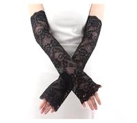 Guantes y manoplas Guantes largos de encaje for mujer, mitones malla rejilla sin dedos, accesorios ciclismo for, calentadores brazos transpirables con protección solar(Black)