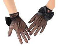 Guanti Princesa Bambina, Red de Pescado Halloween Guantes Blancos Niña Fancy Vestido Guantes de Fiesta de té para Niños 4-12 Años de Edad (Negro)