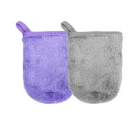 Guanto struccante in microfibra riutilizzabile Guanto struccante in tessuto Guanto detergente viso 9 cm x 12 cm 2 pezzi Grigio e viola