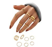 Guanyj - Juego de 7 anillos de estilo vintage para mujer y niña - Anillo vintage para mujer, anillos de aleación y niña, apilable dedo, diamantes de imitación, conjunto de anillos boheme joyas, 1,4