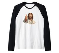 Guapo Jesucristo con el Pulgar hacia Arriba Mirada Camiseta Manga Raglan