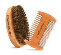 GUARD&MARINE Juego de cepillo y peine para barba, cepillo de madera de cerdas de jabalí naturales y kit de peine de madera de haya para el cuidado y modelado de barba y bigote de hombres (marrón)