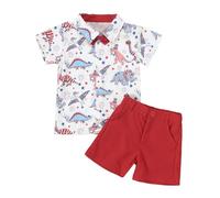 Guarda Trajes Niños Pequeños Niñas Manga Corta Verano Casual Caballero Tops Hawaii Playa Vacaciones Dinosaurio Camisas Camiseta Pantalones Cortos Trajes Traje De Soy (Red, 6-12 Months)