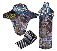 Guardabarros para bicicleta MTB, guardabarros 2 piezas Fashion Printing Styles compatibles 26" 27,5" 29 pulgadas, guardabarros trasero y delantero para bicicleta MTB, 8 bridas para cables