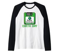 Guardar Día Mundial de la Tierra Disquete Computadora Geek Retro Gamer Camiseta Manga Raglan