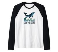 Guardar el Blues Lindo Amante de la Ballena Azul Océano Vida Marina Olas Camiseta Manga Raglan