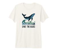 Guardar el Blues Lindo Amante de la Ballena Azul Océano Vida Marina Olas Camiseta Premium