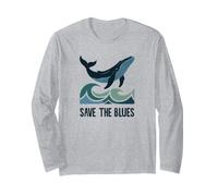 Guardar el Blues Lindo Amante de la Ballena Azul Océano Vida Marina Olas Manga Larga