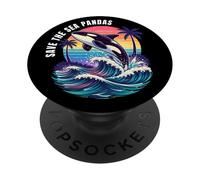 Guardar el mar Pandas Orca Ballena Retro Vintage Océano Vida Silvestre PopSockets PopGrip Adhesivo
