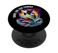 Guardar el mar Pandas Orca Ballena Retro Vintage Océano Vida Silvestre PopSockets PopGrip Adhesivo