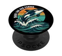 Guardar el mar Pandas Orca Ballena Retro Vintage Océano Vida Silvestre PopSockets PopGrip Adhesivo