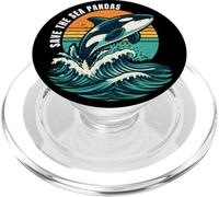 Guardar el mar Pandas Orca Ballena Retro Vintage Océano Vida Silvestre PopSockets PopGrip para MagSafe