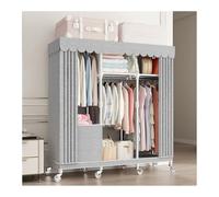 Guardar Ropa Organizador, Armario Tela con Barra para Colgar y Estantes Ropero Resistente al Polvo con Ruedas Textil Tela Portátil con Cremallera Closet Estanteria Para Dormitorio Pasillo Vestidor