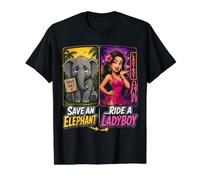Guardar Un Elefante Paseo Un Ladyboy Divertido Tailandia Viaje Meme Camiseta gráfica económica, Hombre, Negro, XL