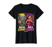 Guardar Un Elefante Paseo Un Ladyboy Divertido Tailandia Viaje Meme Camiseta gráfica económica, Mujer, Negro, L