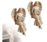 Guardian Angel Shelf Sitter, Handmade Sitting Guardian Angel Statue with Watching Over You Shelf Decor For Desk, Religious Gift For Comfort, Faith and Encouragement (2pcs)