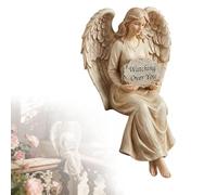 Guardian Angel Shelf Sitter, Handmade Sitting Guardian Angel Statue with Watching Over You Shelf Decor For Desk, Religious Gift For Comfort, Faith and Encouragement (1pcs)