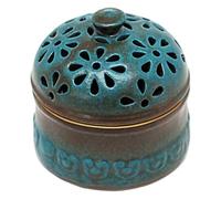 Guardián de ajo, soporte de ajo azul de pavo real con tapa de tapa hueca de almacenamiento de flores con orificios de al aireamiento Jar de almacenamiento de cerámica para la decoración.