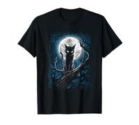 Guardián de la Luna Gato Celestial Luna Noche Mística Obra de Arte Camiseta