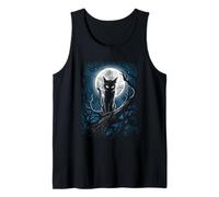 Guardián de la Luna Gato Celestial Luna Noche Mística Obra de Arte Camiseta sin Mangas