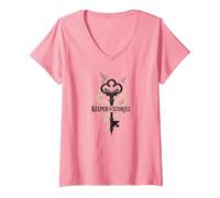 Guardián de Las Historias: Clave mágica para los reinos literarios Camiseta Cuello V, Mujer, Rosado, L