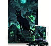 Guardián del Inframundo︰ El Gato del Cementerio Rompecabezas de 1000 Piezas para Adultos Juguete para ejercitar el Cerebro Divertido y pacífico Arte de ensamblaje Pieza de Bellas Artes (38x52cm)