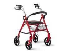 Guardian Medline - Andador de acero con ruedas de 8 pulgadas, plegable, brazos ajustables, soporta 300 libras, color rojo
