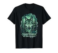 Guardianes de la Arboleda Lobo Bosque Bosque Naturaleza Arte Camiseta gráfica económica, Hombre, Negro, M
