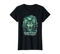 Guardianes de la Arboleda Lobo Bosque Bosque Naturaleza Arte Camiseta gráfica económica, Mujer, Negro, XS