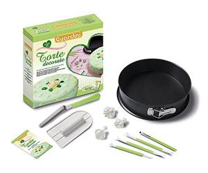 Guardini, Caja para regalo, Set para decoración: 1 tartera Desmontable de 26 +1 raspador de crema +1 espátula +3 accesorios +1 pluma para decorara +3 cortadores +1 recetario, Acero, Color Negro.