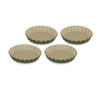 Guardini, Juego de 4 moldes para tartas Ø 12 cm, Acero con revestimiento antiadherente a base de cera Carnauba, Color verde/beige, Made in Italy, Línea B-Nat