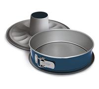 Guardini, Molde desmontable con 2 bases Ø 26 cm, Base antigoteo, Acero producido con emisiones reducidas de CO2 con nuevo revestimiento libre de PFAS, Gris/Azul, Made in Italy, Línea XBake