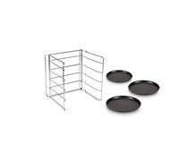 Guardini, Pizza&Manía, Set de 3 Moldes para pizza Ø28cm + Rejilla porta Molde. Material: Acero con Revestimiento Antiadherente, Color Negro.
