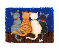 GUARDUU Alfombras de Gancho de pestillo Haciendo artesanías con un patrón Colorido Impreso, Hilado de Ganchillo Hecho a Mano inacabado para niños Adultos Principiantes, 52 * 38cm, Gato