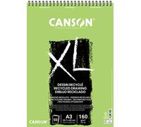 Canson XL, Papel de dibujo reciclado, Grano atenuado Fino, 160g, Espiralados sobre el lado corto, A3-29,7x42cm, Blanco, 50 Hojas