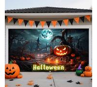 GUASDIE Decoración de Banner de Puerta de Garaje Decoración de Fondo de Halloween Tema de Calabaza Fondo Colgante para Fiesta de fotografía de cumpleaños al Aire Libre,Horror Moon Night,6 x 13 Ft