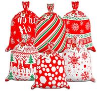 GuassLee Bolsa grande de Navidad para Navidad, 6 bolsas de regalo de plástico jumbo rojas y blancas con etiquetas y cinta para envolver suministros navideños grandes