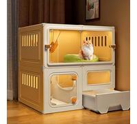 GUAWJRZDP Jaula para Gatos De Interior, Recintos for Gatos, Jaula Gatos, con Luz Nocturna, con Caja De Arena for Gatos, Diseño Transparente, Parque for Mascotas(Giallo,27.6x17.7x27.6in)