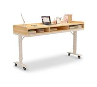 GUAWJRZDP Mesa Auxiliar Ajustable En Altura para Cama con Cajón, Mesa con Ruedas para Colocar sobre La Cama, Escritorio Móvil con Separador, Estación de Trabajo para Portátil(Wood,82.7"x15.7")