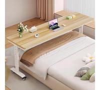 GUAWJRZDP Mesa Auxiliar con Ruedas para Cama, Mesa Ajustable En Altura para Usar sobre La Cama, Mesa de Sobrecama Carrito, Estación de Trabajo para Portátil(Wood+White,210cm/82.6in)