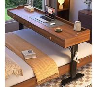 GUAWJRZDP Mesa de Cama Ajustables para Cama con Ruedas, Escritorio para Cama con Manivela, Mesa sobre La Cama Móviles con Cajón, Escritorio Portátil para Usar sobre La Cama(Brown+Black,240cm/94.4'')