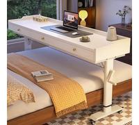 GUAWJRZDP Mesa de Cama Ajustables para Cama con Ruedas, Escritorio para Cama con Manivela, Mesa sobre La Cama Móviles con Cajón, Escritorio Portátil para Usar sobre La Cama(Wit,230cm/90.5'')