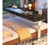 GUAWJRZDP Mesa de Cama Ajustables para Cama con Ruedas, Escritorio para Cama con Manivela, Mesa sobre La Cama Móviles con Cajón, Escritorio Portátil para Usar sobre La Cama(Black+White,150cm/59'')